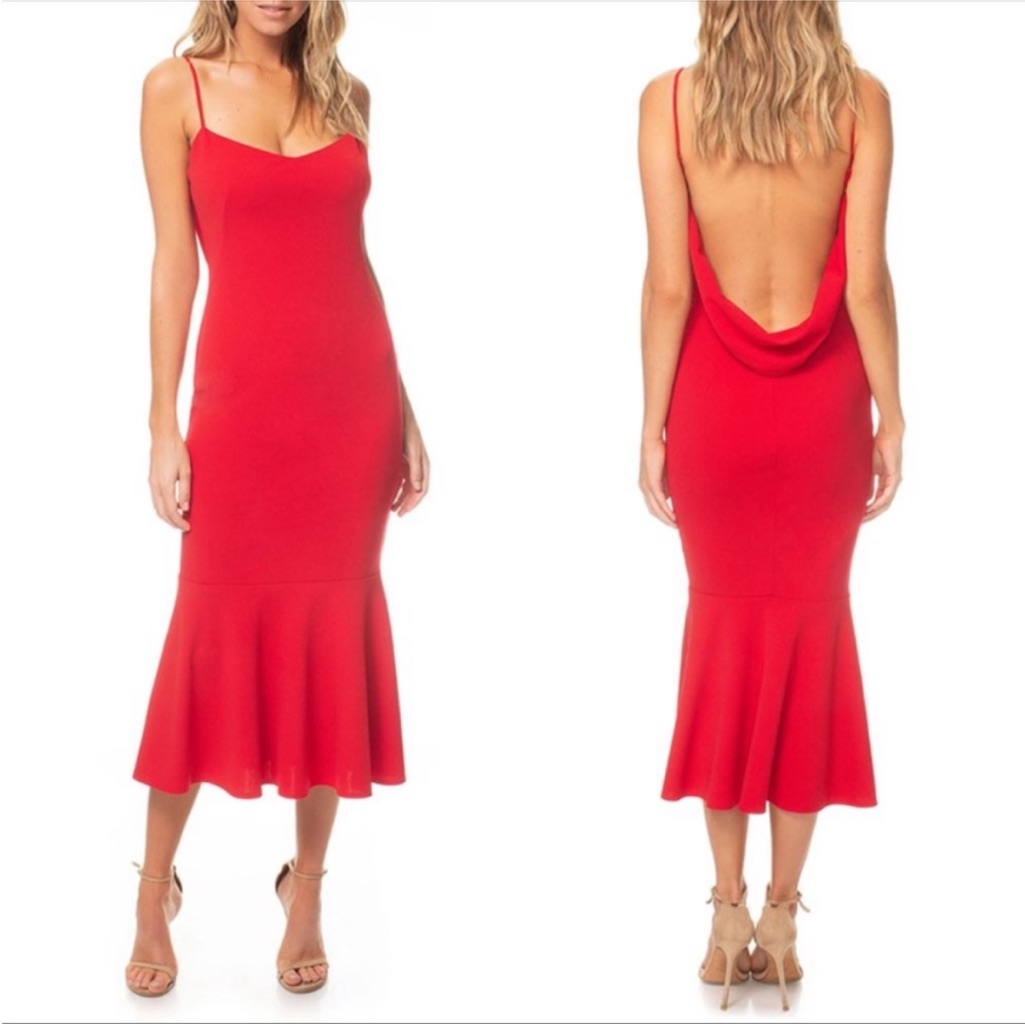 Katie May Red Cowl Back Midi Dress